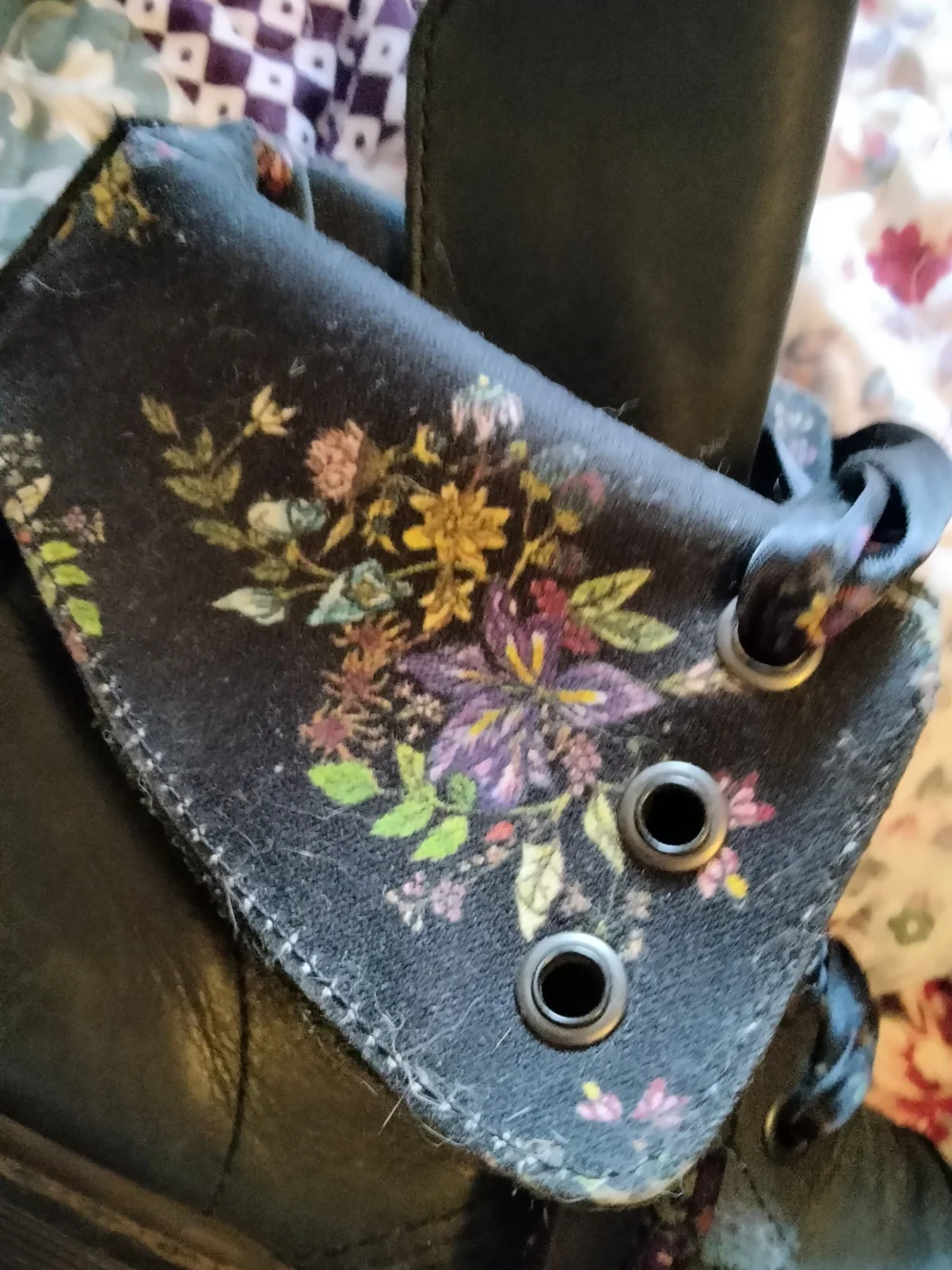 Dark Teal Convertible Floral-Lined Lace-Up Combat Boots By Doc Martens - Picture 4 of 7